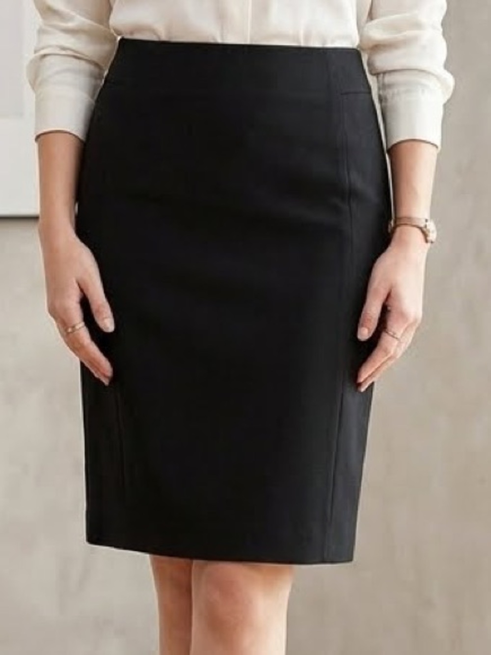 LOFT Skirt Black Lined A-Line Pencil Back Zip Slit Classic Knee Length 12 Lined